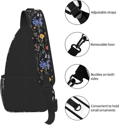 SUPLUCHOM Sling Bag Vintage Botanical Flower Wildflower Hiking Daypack Crossbody Shoulder Backpack Travel Chest Pack for Men Women