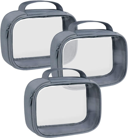 Moyad TSA Approved Clear Toiletry Bag with Handle, 3 Pack Quart Size 3-1-1 Liquids Pouch for Travel, Transparent Makeup & Cosmetic Organizer for Women Men, Grey
