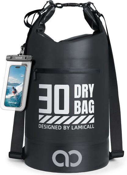 Lamicall Dry Bag Waterproof Backpack - [Zippered Pocket] 5L/10L/20L/30L/40L Roll Top Waterproof Bag with Water Proof Phone Pouch, Floatable Drybag for Swimming, Boating, Kayaking, Camping, Beach