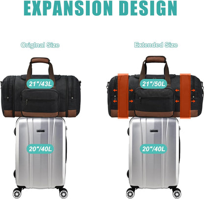 Dimayar Expandable Duffle Bag for Men, 50L Large-Capacity Weekender, Water-Resistant Mens Duffle Bags for Traveling, Lightweight & Durable Overnight Carry-On, Versatile Gym and Travel Bag