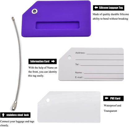 7 Pack Silicone Luggage Tag Baggage Handbag Travel Suitcase Tags with Name ID Card Perfect to Quickly Spot Luggage Suitcase (Purple)