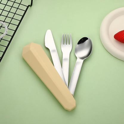 DEVICO Travel Utensils with Case, Reusable Camping Silverware Cutlery, 18/8 Stainless Steel Portable Fork Spoon Knife Set for Lunch Picnic School Workplace (Yellow)