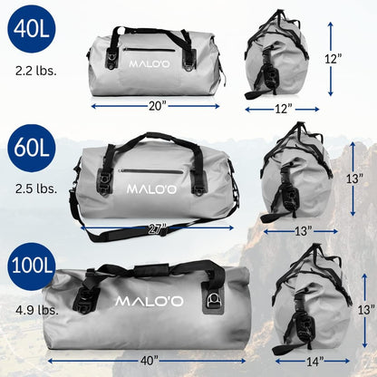 Malo'o Waterproof Dry Bag Duffel 40L/60L/100L, Roll Top Duffel Keeps Gear Dry for Kayaking, Rafting, Boating, Swimming, Camping, Hiking, Beach, Fishing - Internal & External Pockets and Molle Loops