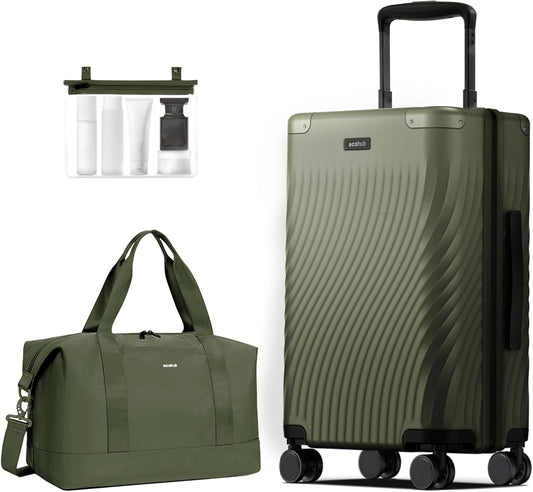 ECOHUB Hardside Expandable Carry On Luggage, 20" Rolling Luggage 22x14x9 Airline Approved with Spinner Wheels & TSA Lock, Lightweight Small Hardshell Travel Suitcase Valises, 20inch Carry-on Green