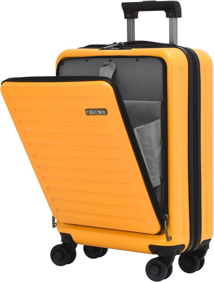 TydeCkare 20 Inch Carry On Luggage with Front Pocket, 21.65 * 15.35 * 7.87" Suitable for Airplane Overhead Bin, 34L PC+ABS Hardshell, Orange