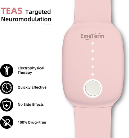 EmeTerm Fashion FDA-Cleared Relieve Nausea Electrode Stimulator Morning Sickness Motion Travel Sickness Vomit Relief Rechargeable No Gel Drug Free Wrist Bands Without Side Effects