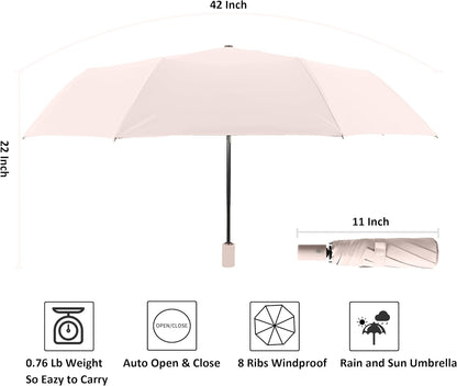BAODINI Small UV Protection Travel Umbrella Compact for Rain and Sun UPF 50+ 41 inch Portable Umbrella for Women and Men