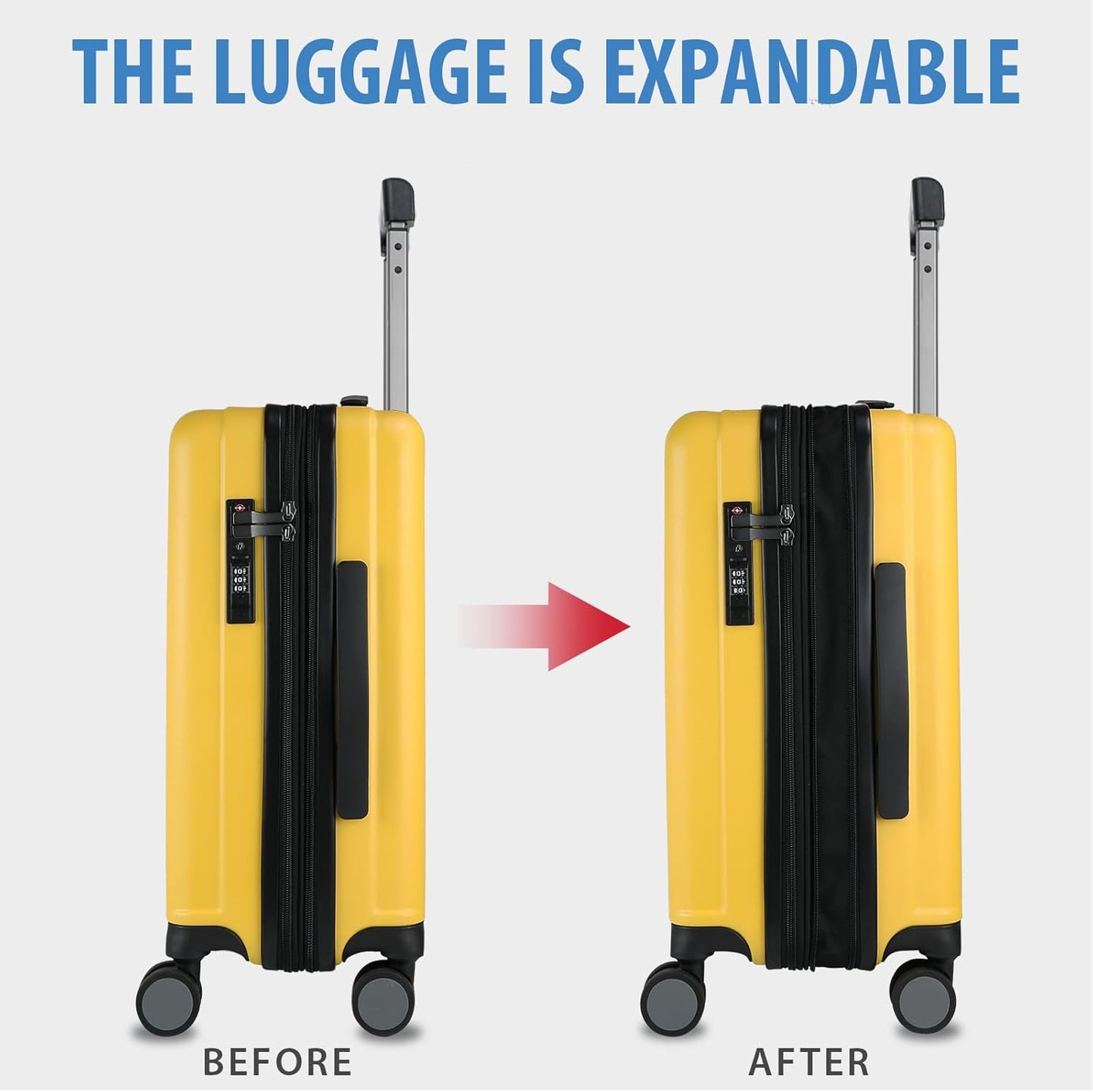 KROSER Hardside Expandable Carry On Luggage with Spinner Wheels & Built-in TSA Lock, Durable Suitcase Rolling Luggage with USB Port, Carry-On 20-Inch, Yellow
