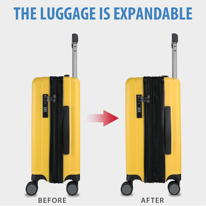 KROSER Hardside Expandable Carry On Luggage with Spinner Wheels & Built-in TSA Lock, Durable Suitcase Rolling Luggage with USB Port, Carry-On 20-Inch, Yellow