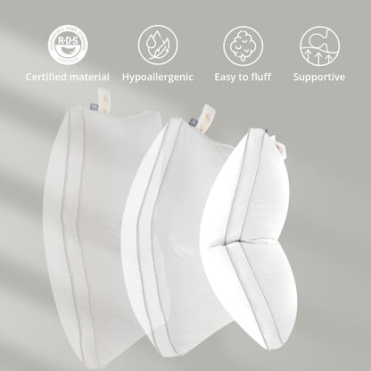 Globon Luxury Feather Down Pillow King Size,Medium Firm Gusseted Bed Pillows for Sleeping, Hotel Collection Fluffy Pillow, 18"X34", Pack of 1