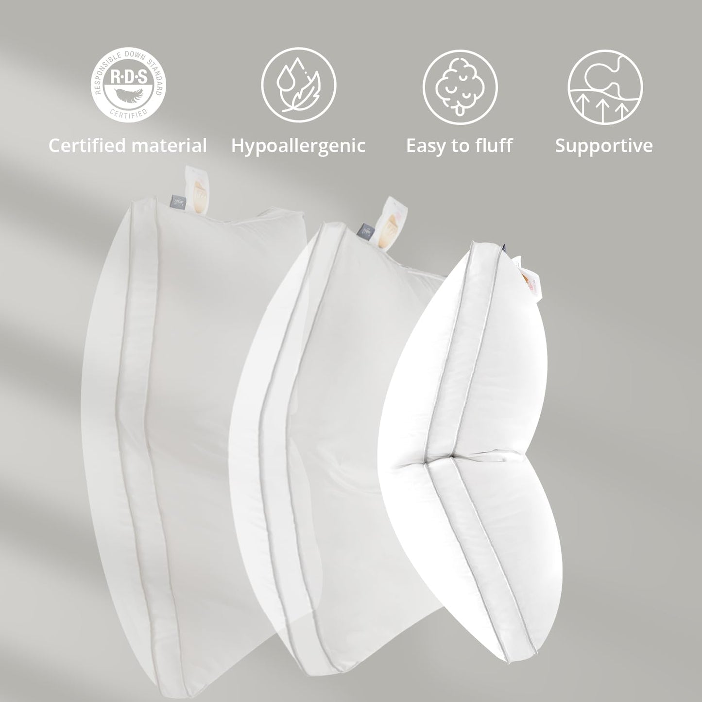 Globon Luxury Feather Down Pillow King Size,Firm Gusseted Bed Pillows for Sleeping, Hotel Collection Fluffy Pillow, 18"X34", Pack of 1