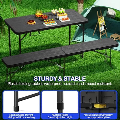 VSOAEIL 4 FT Folding Table 2 Pack Plastic Foldable Table Adjustable Height