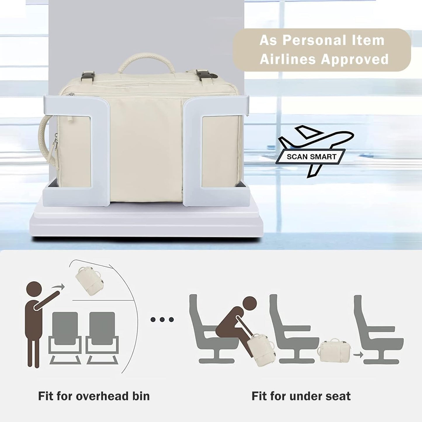 Hanples Large Travel Backpack for Women, 35L Carry on Luggage Backpack, College Laptop Backpack Airline Approved Business Work Bag Fits 17 Inch Computer for Men with 2 Toiletry Bags (Beige)