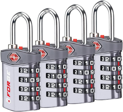 Forge 4-Digit Combination Lock, TSA Approved Locks for Luggage, Travel, Gym, School, Suitcase, Backpack, Pelican case, Easy Read dials, Zinc Alloy Body.