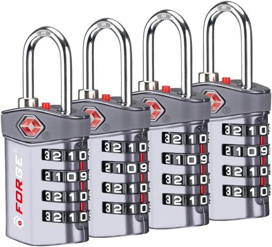 Forge 4-Digit Combination Lock, TSA Approved Locks for Luggage, Travel, Gym, School, Suitcase, Backpack, Pelican case, Easy Read dials, Zinc Alloy Body.
