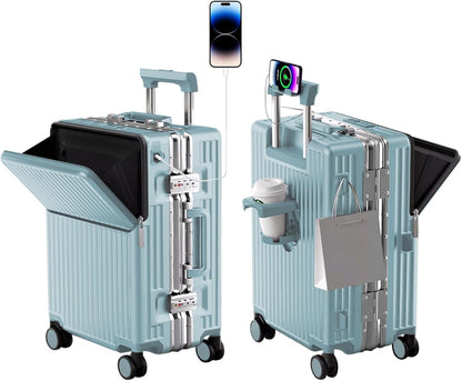 Hard Shell Luggage 28 Inch Travel Luggage, Carry-On Luggage Spinner TSA with Lid, ABS Aluminum Frame，Lightweight Travel Luggage 20'' 24'' 26''Carry-On (upgraded blue, 28 inch)