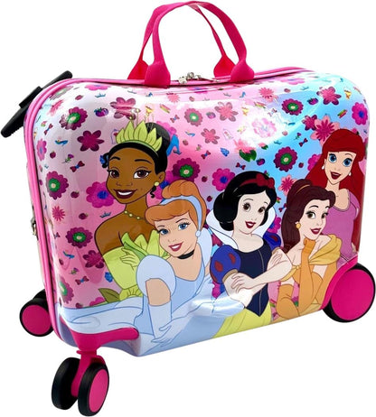 Fast Forward Ride-On 18"" Suitcase For Kids/Tow-Along Toddler Carry-On Luggage With Wheels (Princess), Large