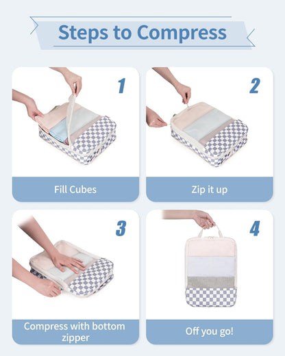 Narwey 6 Set Compression Packing Cubes for Travel Kids Women Carry on, Packing Organizers Bag for Backpack Luggage Suitcase Duffle Bags