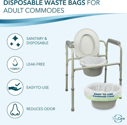 Disposable Bedside Commode Liners for Adult Portable Toilet Chair Seat Bucket and Bedpan | Value Pack of 96 Waste Bags | Universal Fit Liners for Home Medical Care