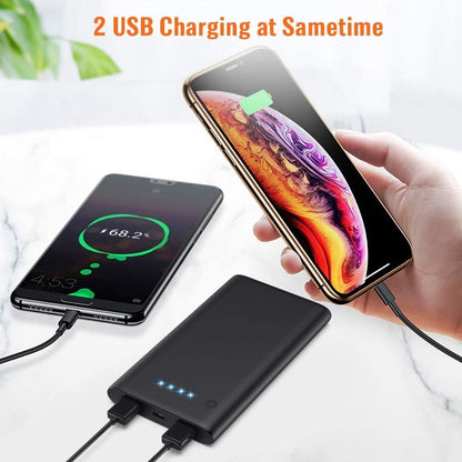 [2 Pack] Portable Charger Power Bank 10000mAh,Ultra Slim Portable Phone Charger with Dual USB Outputs,Backup External Battery Pack Compatible with iPhone 15/14/13/12,Samsung etc-Black+Black