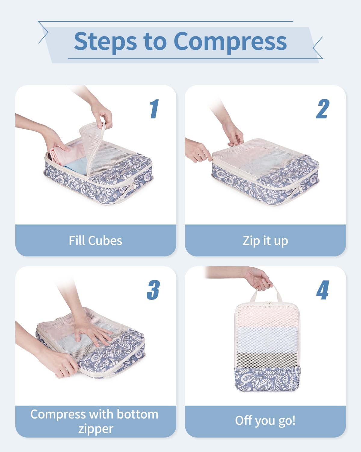 Narwey 6 Set Compression Packing Cubes for Travel Kids Women Carry on, Packing Organizers Bag for Backpack Luggage Suitcase Duffle Bags