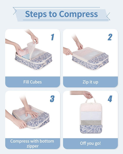 Narwey 6 Set Compression Packing Cubes for Travel Kids Women Carry on, Packing Organizers Bag for Backpack Luggage Suitcase Duffle Bags