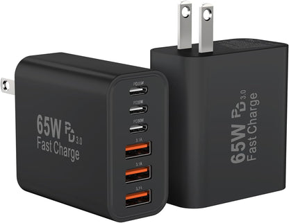 USB C Fast Charger Block, iPhone Charger Fast Charging Blocks 65W Multi Port Charger 6-Ports PD & QC Charging Cube Brick Power Adapter Type C Wall Chargers for iPhone 17/16/15/14/13/12 Pro Max, iPad