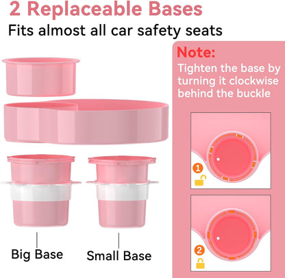 [2 Packs] Kids Car Seat Tray, Travel Tray with Cup Holder for Toddler Baby, Kids Car Seat Food Snack Organizer for Road Trip, Stroller snack Organizer Travel Must Haves (Pink, 2 PCS)