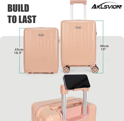 18-inch Carry-on Boarding Luggage: Equipped with Movable Wheels, TSA Approved,Under the Seat, Hard Shell Construction, Lightweight Bag with Essential Accessories (Baby Pink)