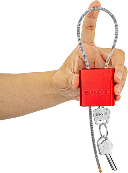 Adjustable Cable Padlock with 3 Keys | 1.15ft L x 1/6in D Aluminum Steel Cable Locks for Bikes, Gate, Lockers & Outdoor Gear | Keyed Different & Red