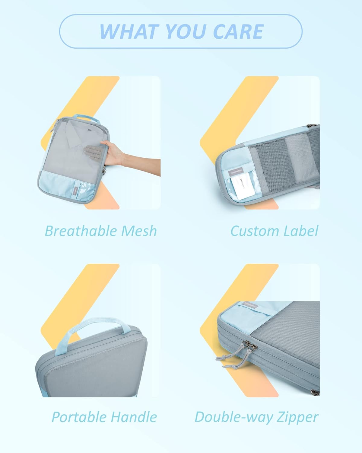 BAGSMART 6 Set Compression Packing Cubes - Lightweight Travel Essentials, Durable Luggage Organizer