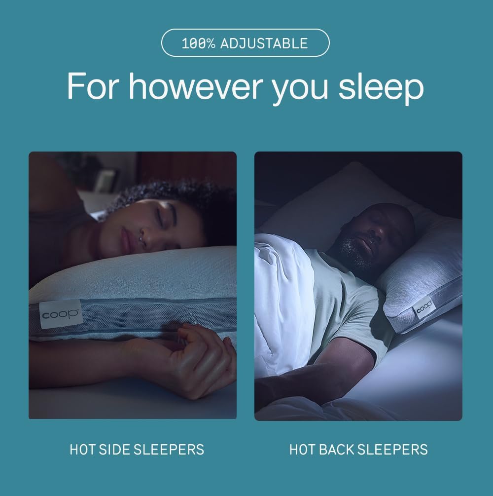 Coop Home Goods Cool+ Crescent Adjustable Pillow, Queen Size Plus Shaped Memory Foam Pillows with Cooling Gel, Neck Support, Back or Side Sleeper Pillow, CertiPUR US/GREENGUARD Gold