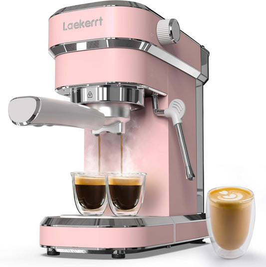 Laekerrt Professional Espresso Machine 20 Bar, Espresso Maker with Milk Frother Steam Wand, Stainless Steel Home Coffee Machines for Cappuccino and Latte, Gift for Women Wife Daughter or Mom, Pink