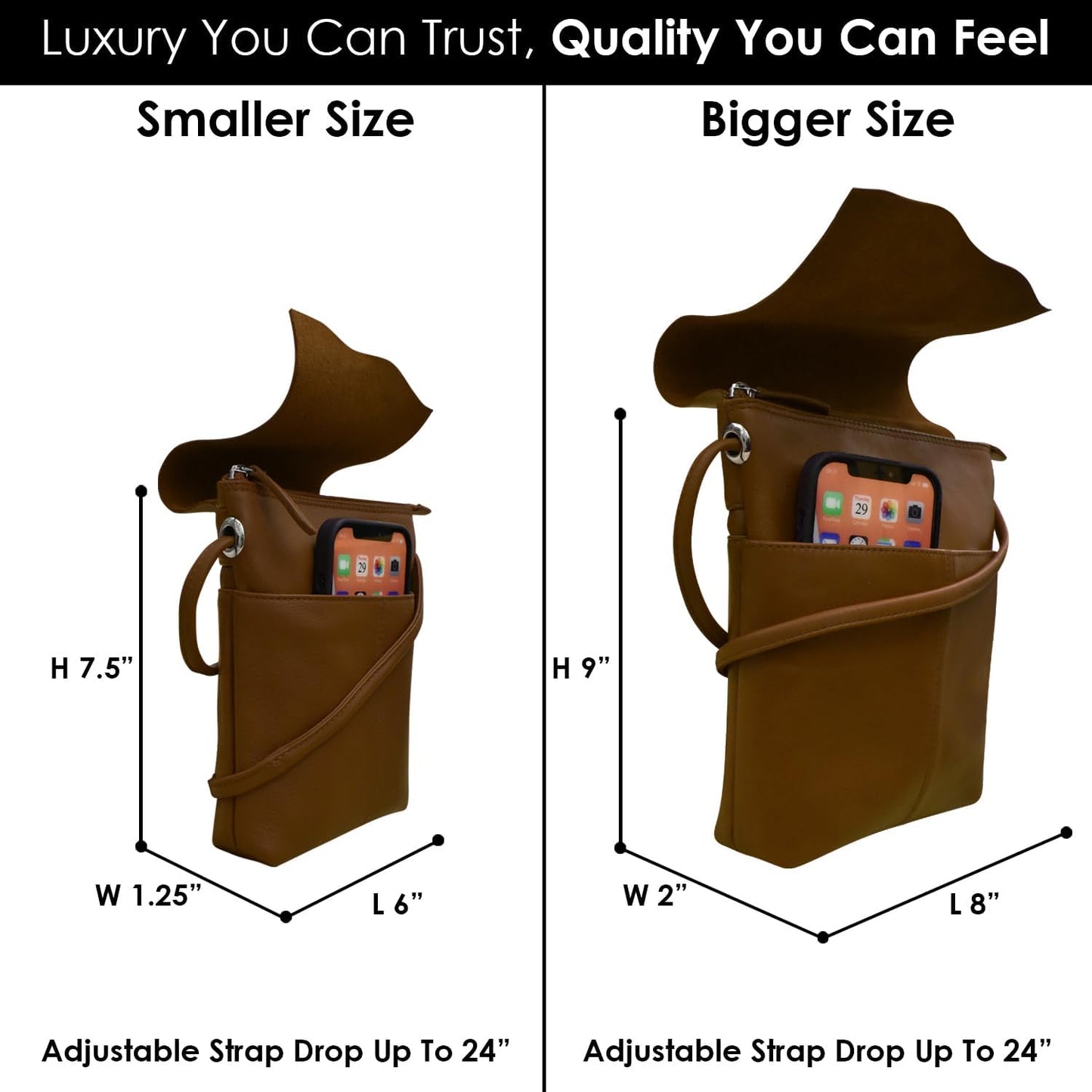 ili New York Leather Mini Sac Crossbody - Genuine Leather Crossbody Bags for Women with RFID Blocking, Adjustable Strap