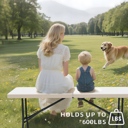 Folding Table 6 Foot - Heavy Duty 600LBS Capacity, Sturdy & Foldable Design with Safety Lock - Portable Tables Folding for Camping, Party, Indoor & Outdoor Use, 1 Pack