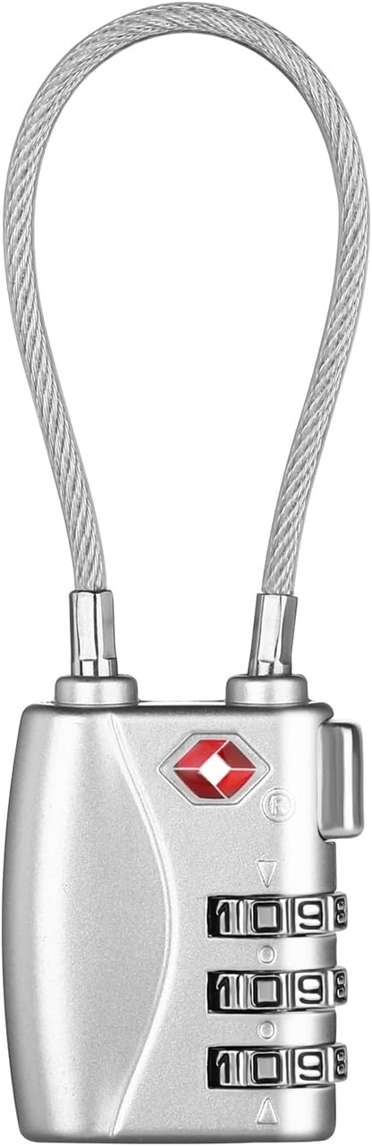 ZHEGE TSA Lock for Luggage 3 Digit Combination Cable Lock with Alloy Body for Suitcase, Baggage, Backpack, Pistol Case (Silver)