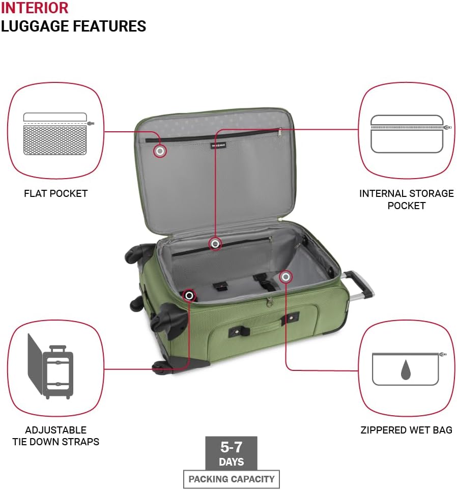 SwissGear Sion Softside Expandable Luggage, Evergreen, Checked-Medium 25-Inch