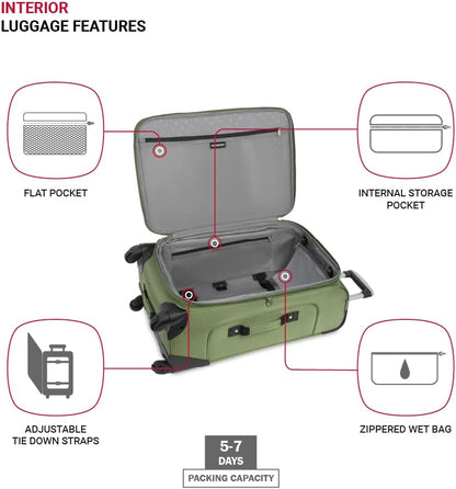 SwissGear Sion Softside Expandable Luggage, Evergreen, Checked-Medium 25-Inch