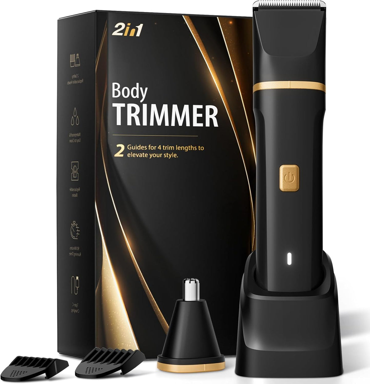 Electric Razor for Men, IPX7 Waterproof Versatile Shaver for Temple, Groin, Nose, Ear Hairs, Beard, Body Hair Trimmer, Painless Grooming Kit with 2 Replaceable Heads, Birthday Gifts for Men