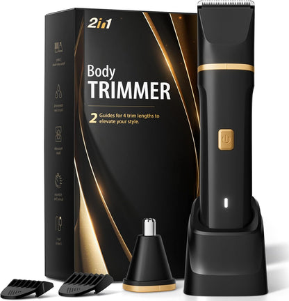 Electric Razor for Men, IPX7 Waterproof Versatile Shaver for Temple, Groin, Nose, Ear Hairs, Beard, Body Hair Trimmer, Painless Grooming Kit with 2 Replaceable Heads, Birthday Gifts for Men