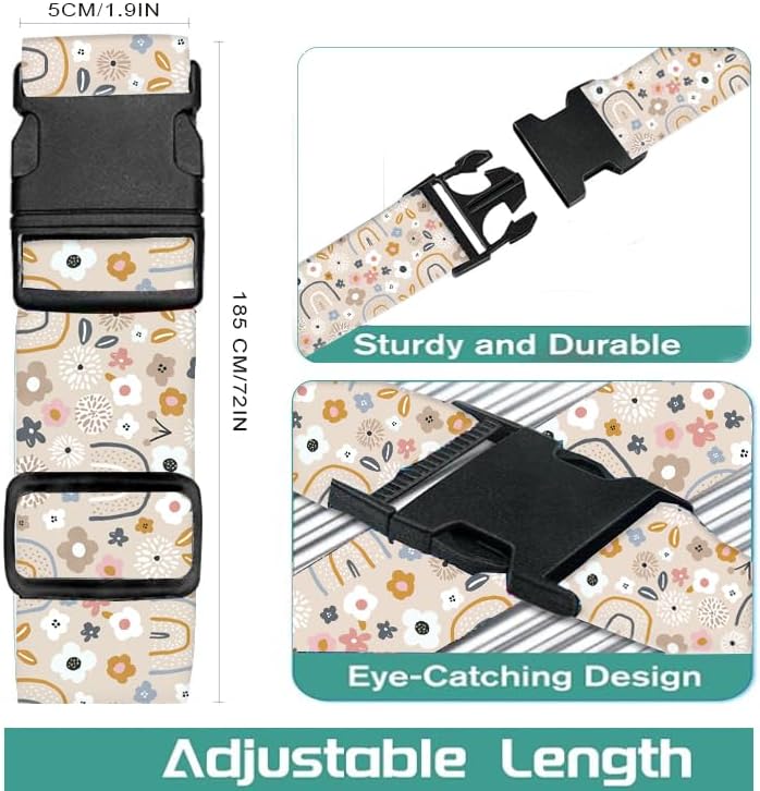 Luggage Straps for Suitcases Travel Belt Accessories, Cute Suitcase Strap, Adjustable Luggage Belt Strap, Heavy Duty with Quick-Release Buckle Luggage Strap Pink Cute Boho Rainbows