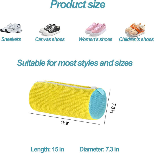 Shoe Washing Machine Bag, Sneaker Laundry Cleaning Bag for Washer and Dryer, 2pcs Yellow Shoe Wash Bags for Most Types and Sizes