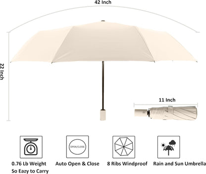 BAODINI Small UV Protection Travel Umbrella Compact for Rain and Sun UPF 50+ 41 inch Portable Umbrella for Women and Men