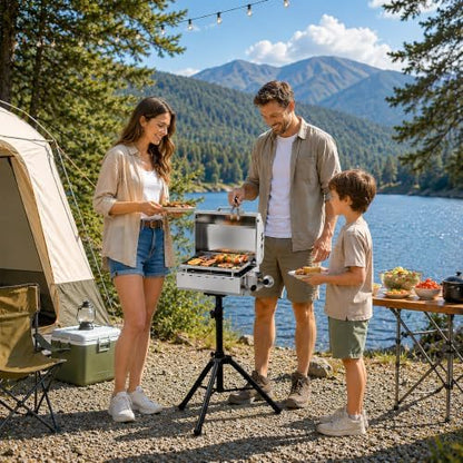 Tabletop Gas Griddle with Foldable Tripod, Stainless Steel Grill
