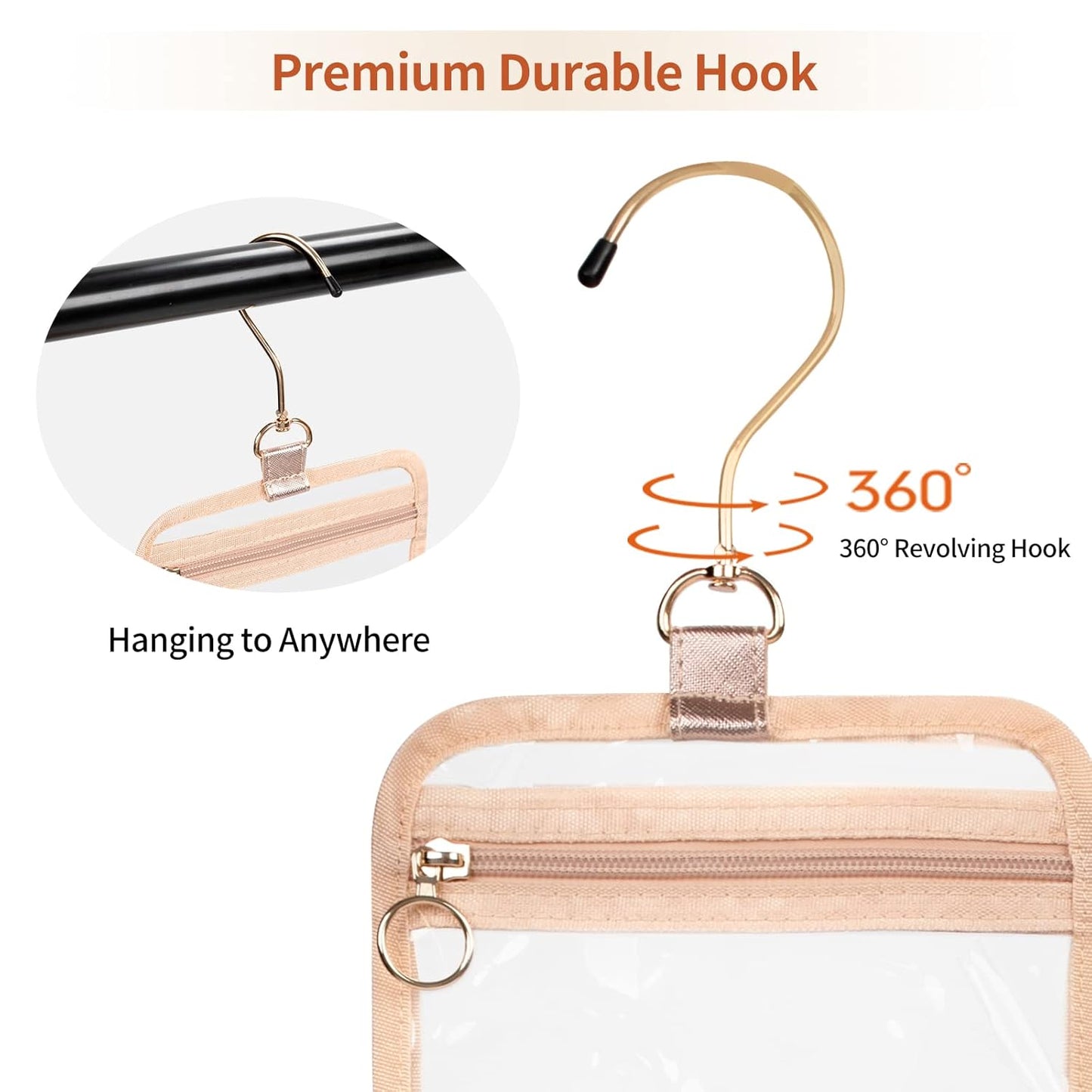 CUBETASTIC Toiletry Bag for Women, Clear Hanging Travel Toiletries Bag, Portable Makeup Bag Transparent Cosmetic Case with Handle, Traveling Make Up Organizer