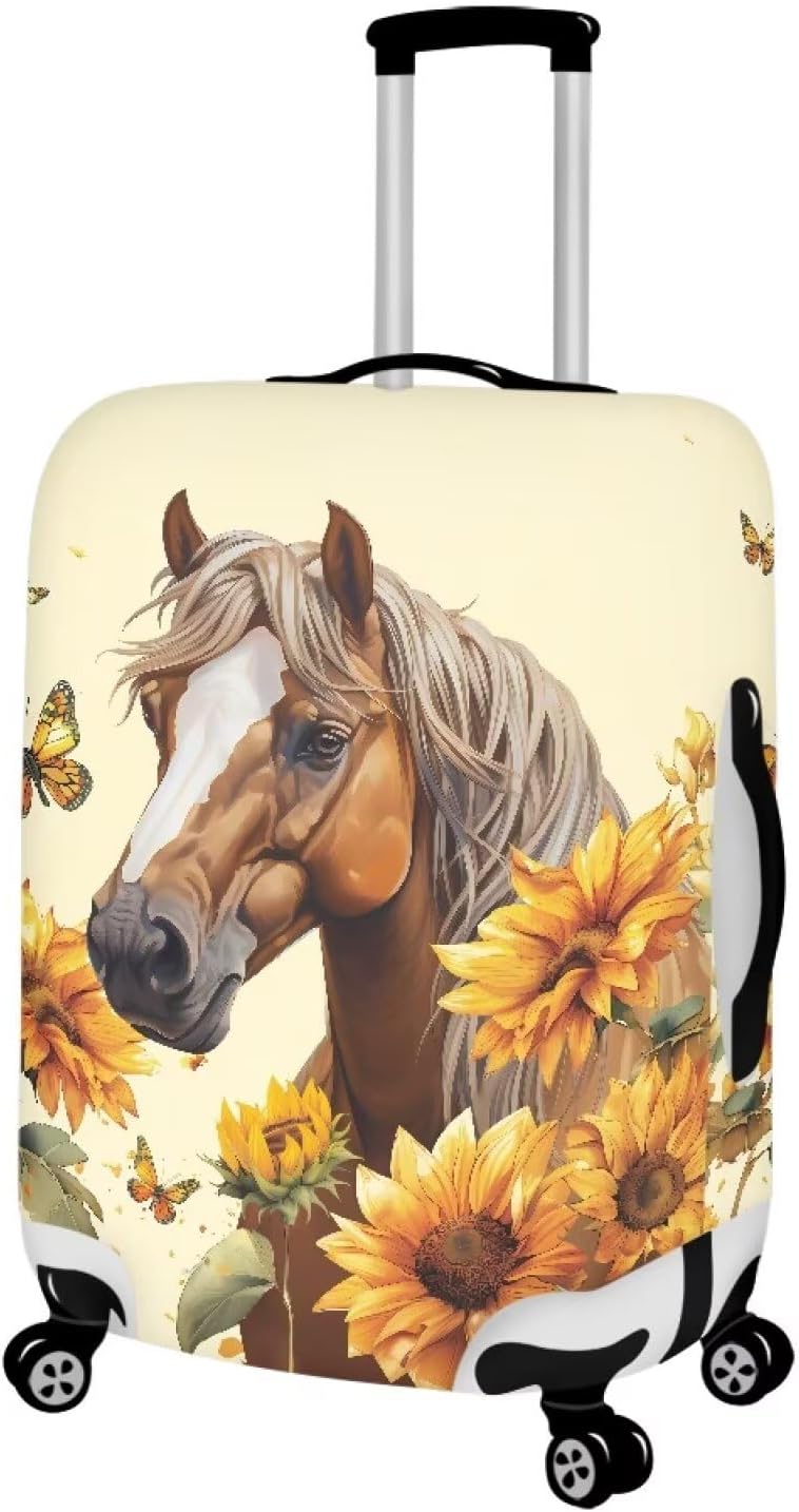 Horse Luggage Cover Universal Zip Suitcase Covers Elastic Spandex Fabric Baggage Cover Protector Butterfly Luggage Covers for Suitcase Non-Slip Baggage Case Covers(Sunflower), 26-29 Inch