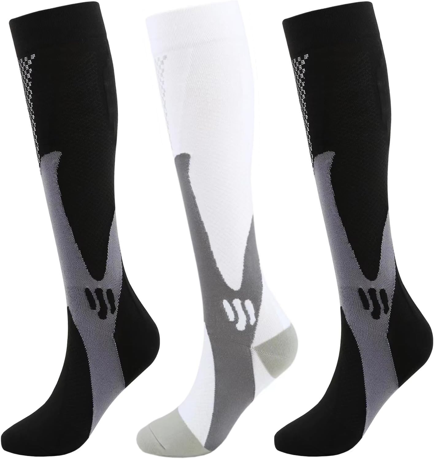 Kickticks 4 Pairs Compression Socks for Woman & Man Unisex 20-30mmHg Knee high Plus Size Wide Calves for Flying Running…