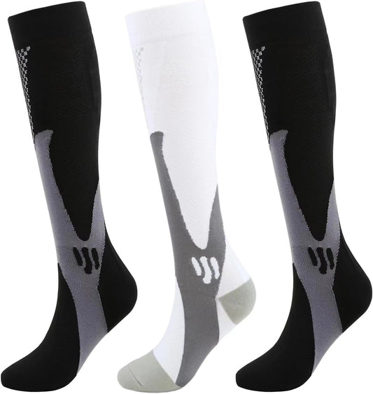 Kickticks 4 Pairs Compression Socks for Woman & Man Unisex 20-30mmHg Knee high Plus Size Wide Calves for Flying Running…