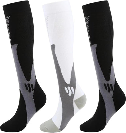 Kickticks 4 Pairs Compression Socks for Woman & Man Unisex 20-30mmHg Knee high Plus Size Wide Calves for Flying Running…