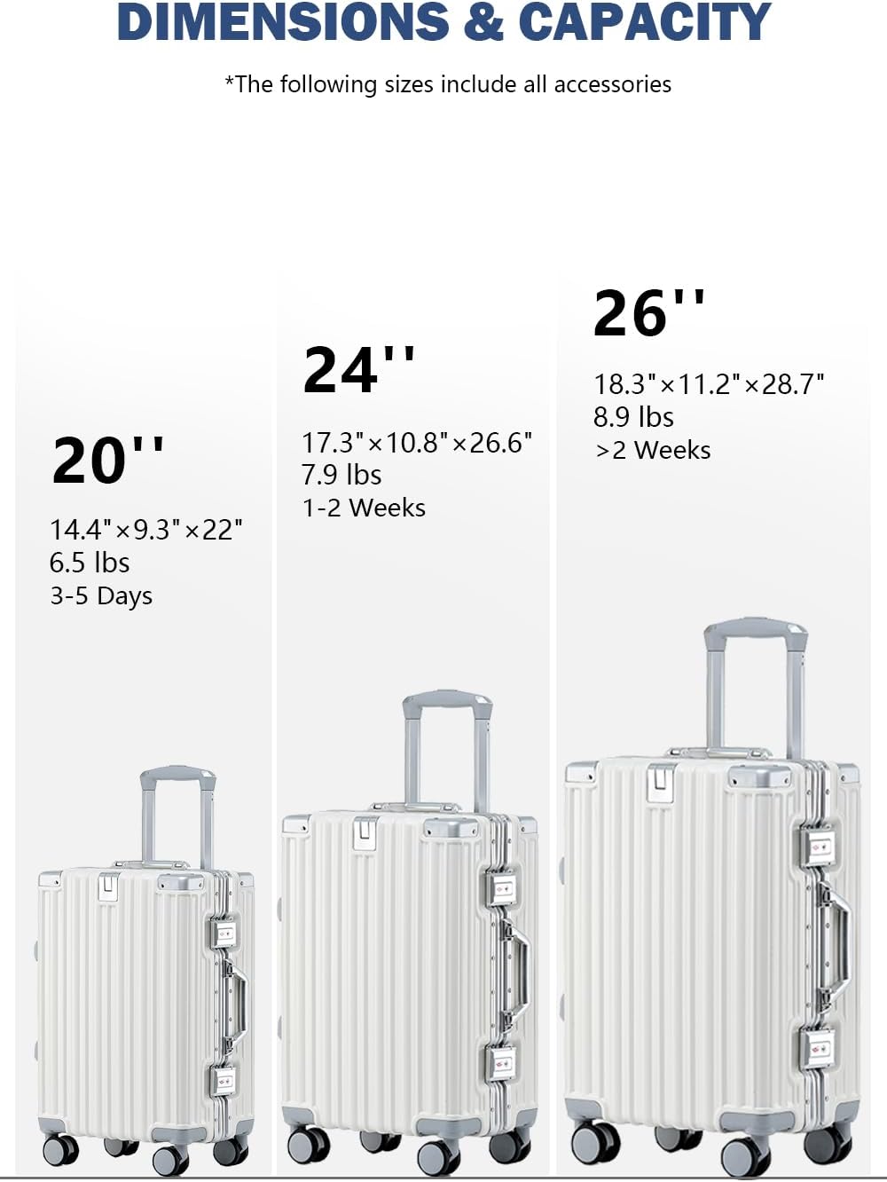 HotWay 26 Inch Aluminum Frame Luggage with Spinner Wheels, PC Hard Shell Suitcase with Cup Holder, Zipperless Luggage for Business Travel, White